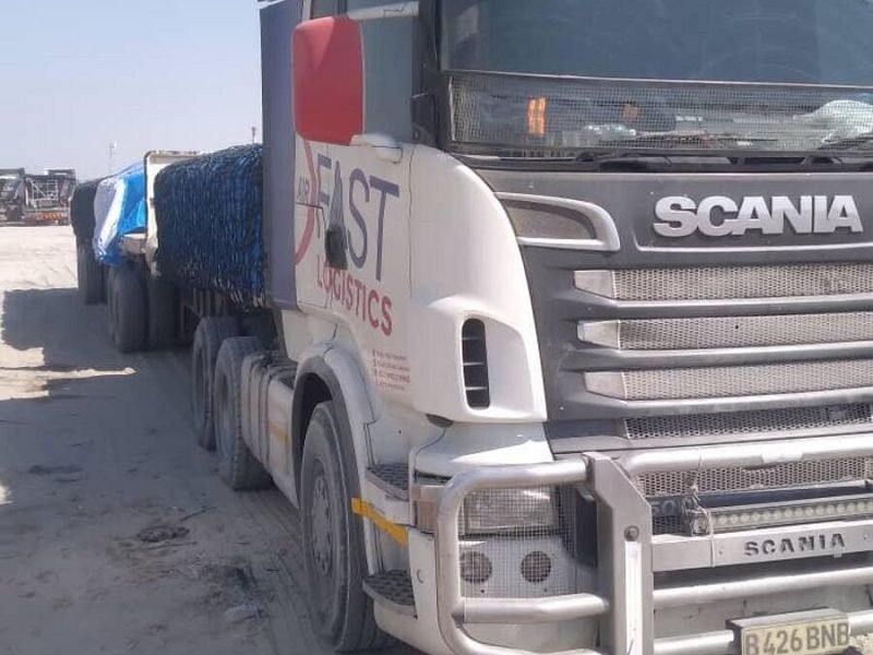 Front view of an Air Fast Logistics Scania truck